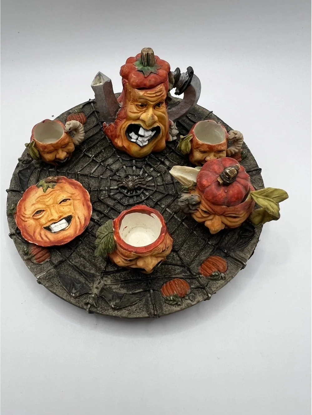 Vintage miniature pumpkin Halloween Fall tea set